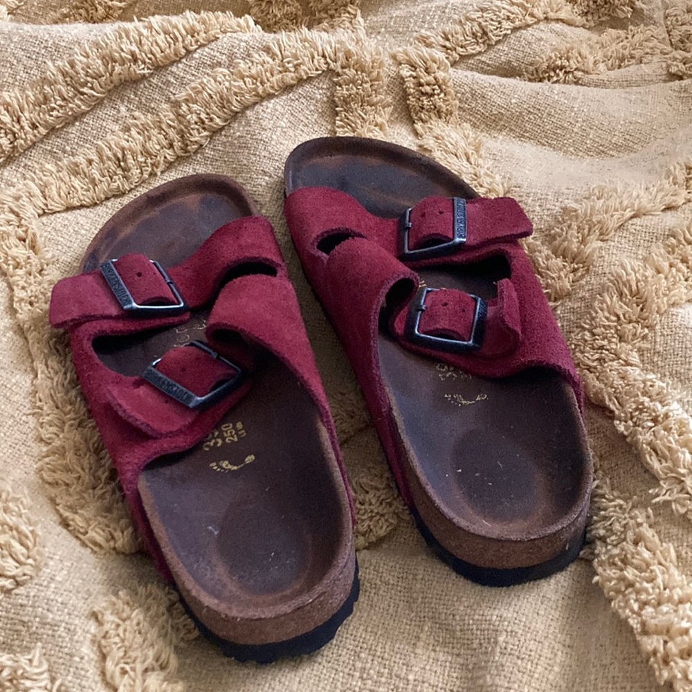 Birkenstock Arizona Suede Red Slip On Sandals Sz 39